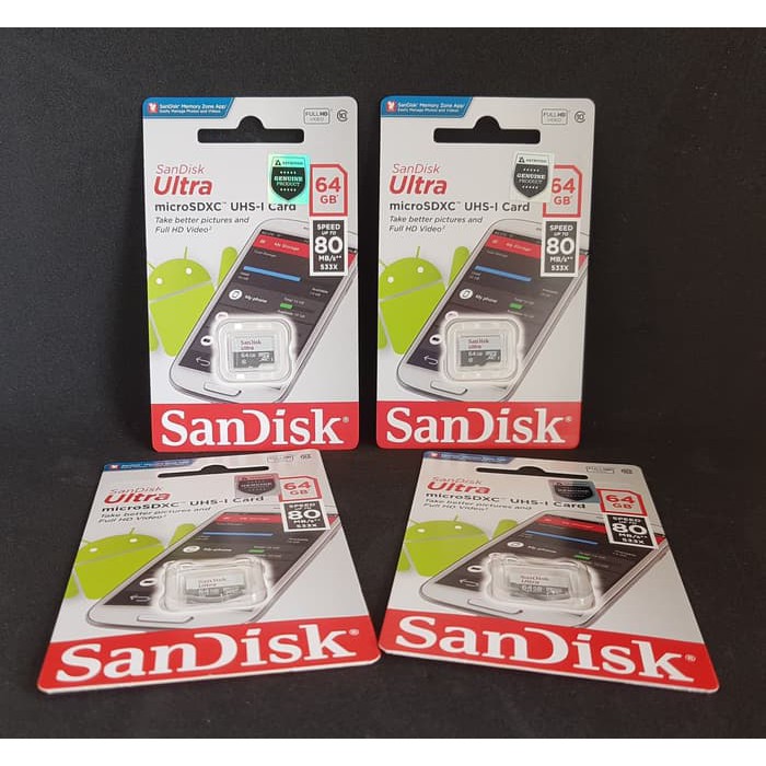 MicroSD Sandisk Ultra 64GB Class10 80MBPS Garansi Resmi Ori 64 GB