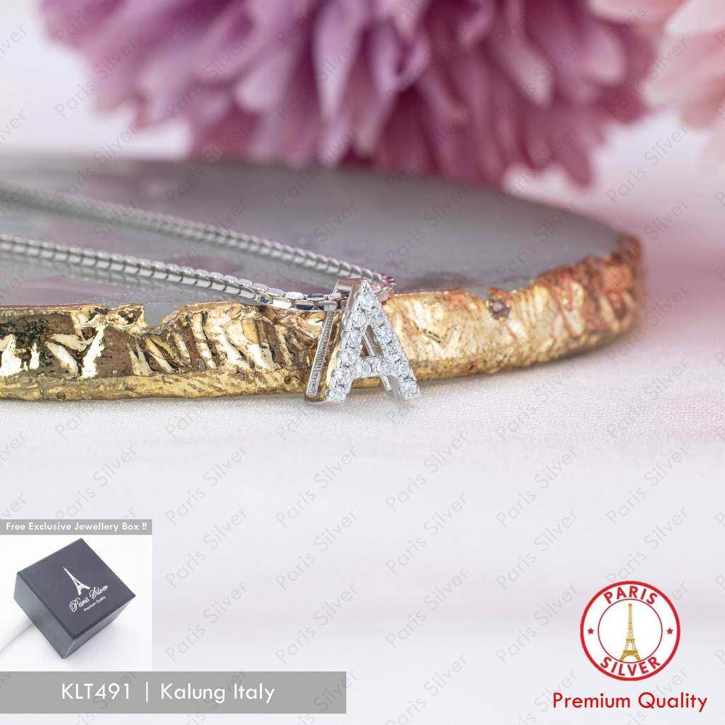 RB Kalung Inisial Nama Perak Asli Silver 925 Lapis Emas Putih Liontin Huruf Angka Model Artis Nagita