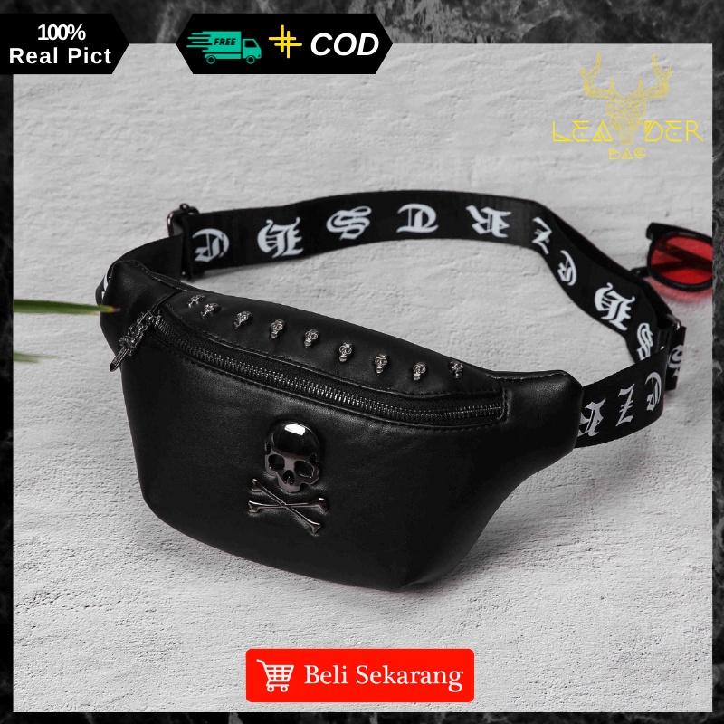 Waistbag Kulit Pria Original Terbaru 2021 Warna Hitam | Tas Selempang Kulit Bahu Remaja Distro Impor