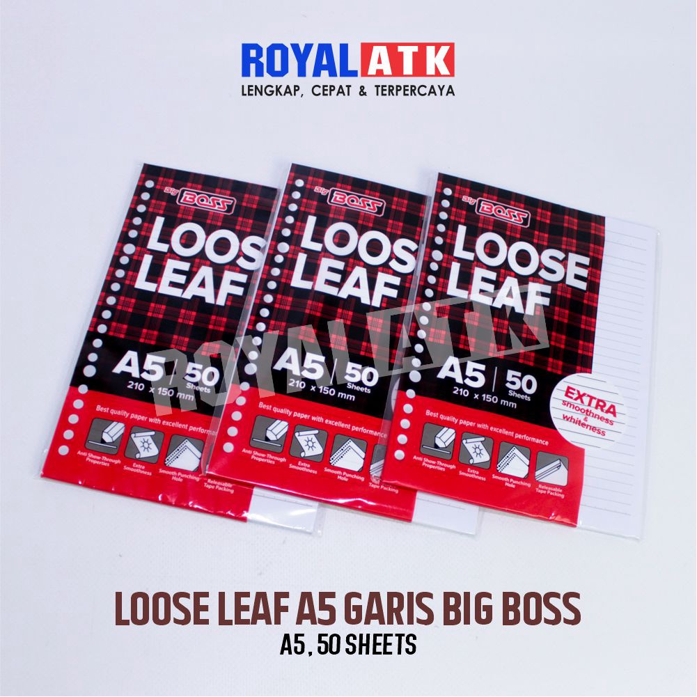 

50 Lembar Loose Leaf Big Boss Garis A5 20 Holes