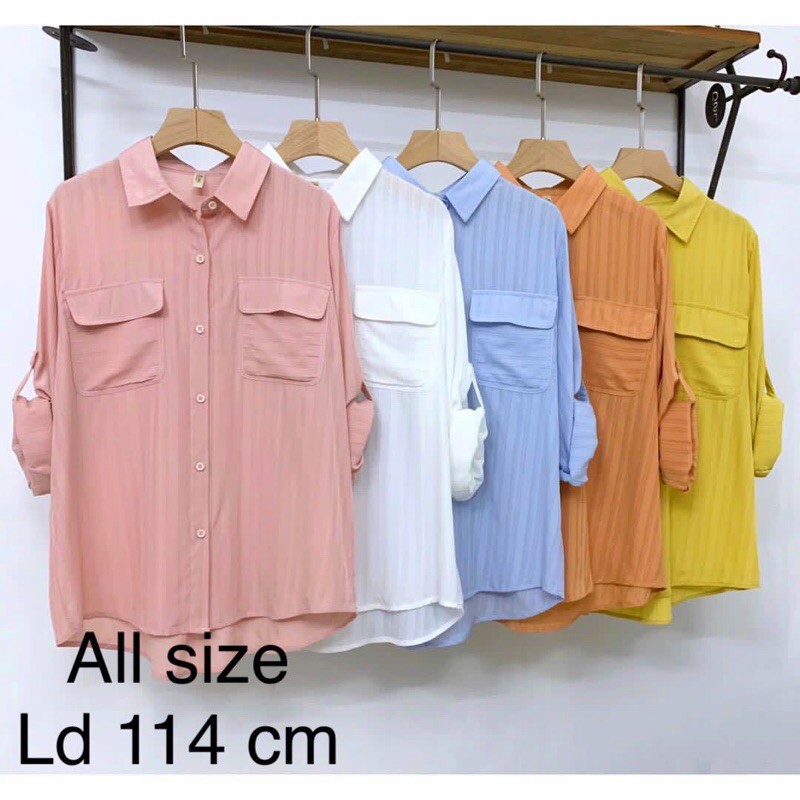 KEMEJA KATUN WANITA CASUAL KOREA KEKINIAN PUTIH POLOS LENGAN PANJANG JUMBO BASIC IMPORT BANGKOK
