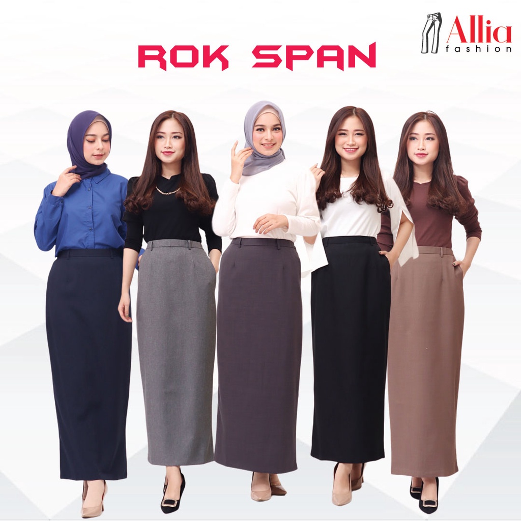 ALLIA R17 WHITE GREY M - 7L - ROK KERJA SPAN - ROK SPAN WANITA JUMBO - ROK KERJA PANJANG