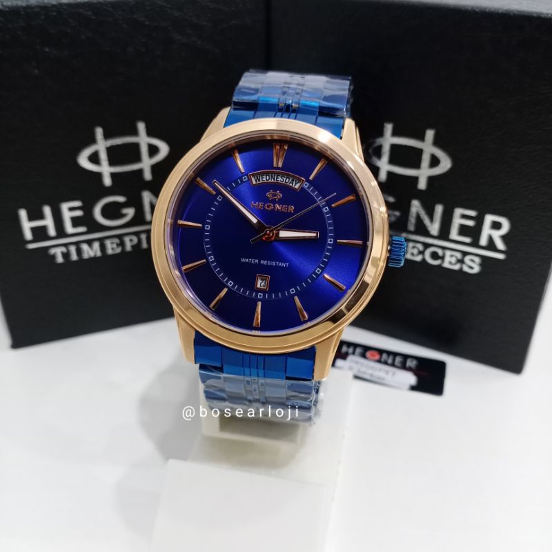 JAM TANGAN PRIA HEGNER HW1655G BLUE ROSEGOLD ORIGINAL