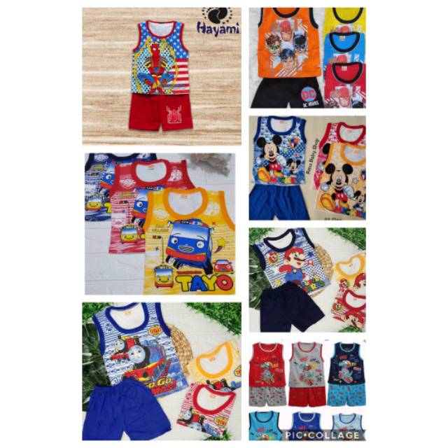 ZHAFIRA KIDS STORE - SETELAN ANAK BAYI LAKI LAKI MURAH 0-18 BULAN SINGLET KUTUNG TANPA LENGAN / GROSIR SETELAN BAYI COWOK MURAH SINGLET