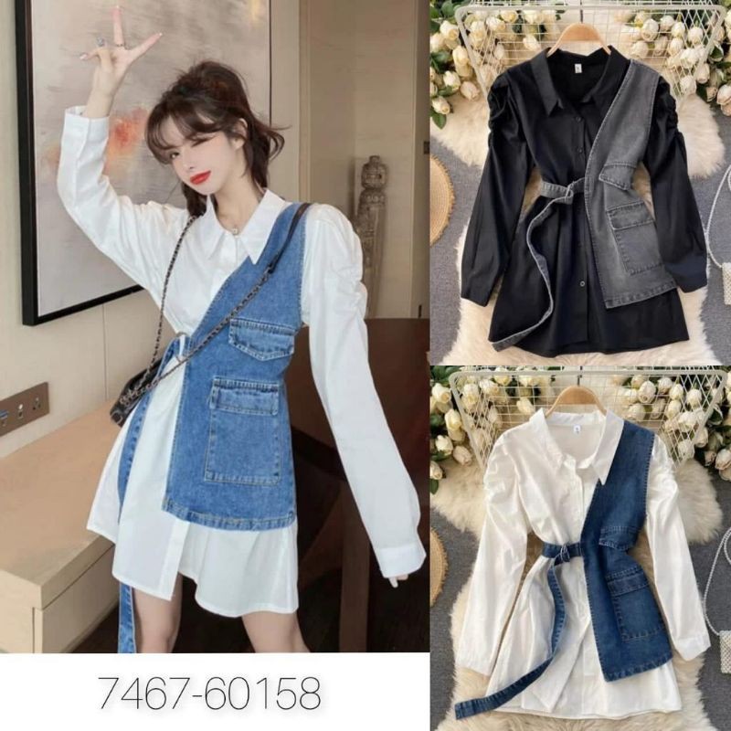 Tunik jeans mix katun import