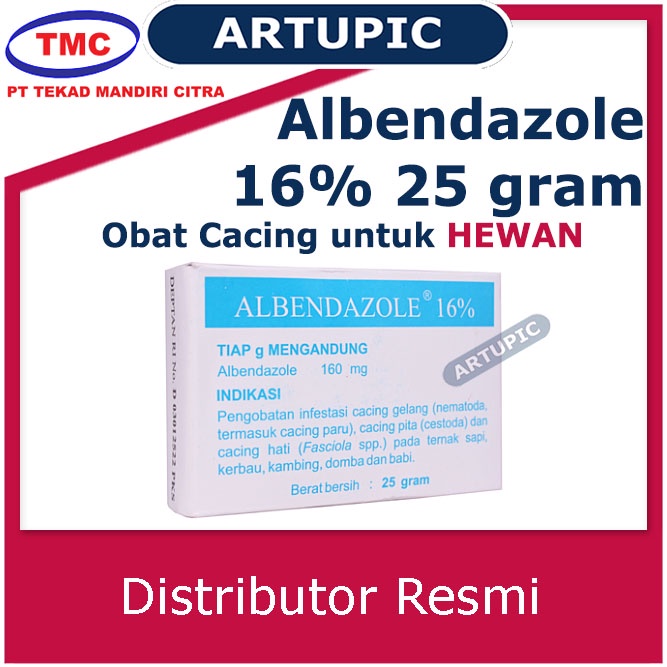 Albendazole 16% 25 gram Obat Cacing Sapi Babi Kambing Anjing Kucing Kerbau Kuda Domba Hewan Ternak