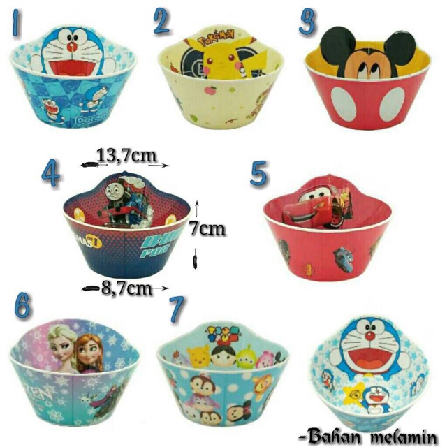 Mangkok / Piring karakter fancy melamin mickey Doraemon Pokemon Tsum tsum frozen