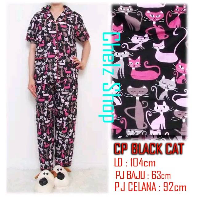 Baju Tidur Piyama Wanita/Cewek Pajamas Dewasa Karakter Black Cat Murah Good Quality