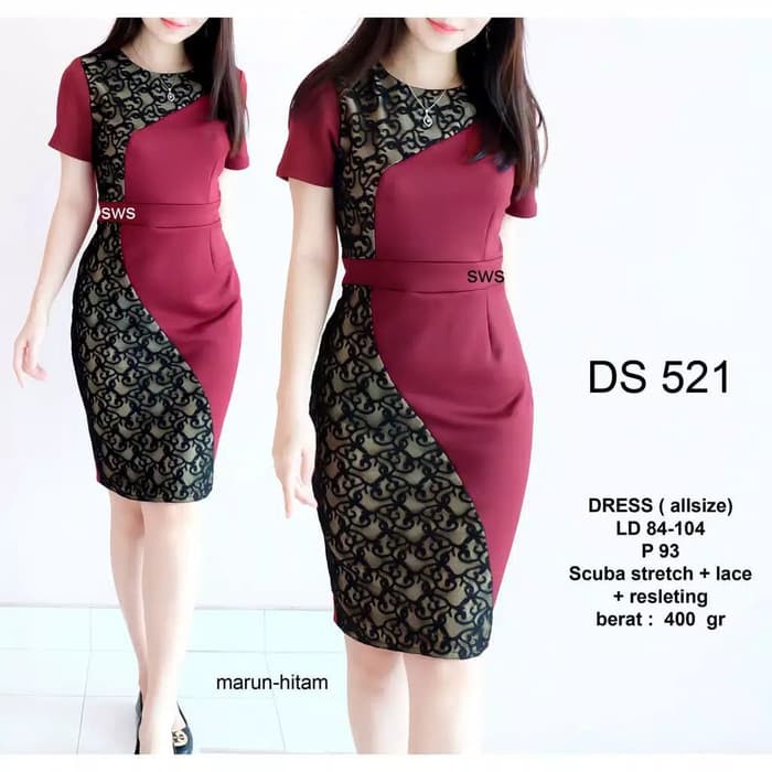 MIDI DRESS Dress Wanita Brukat Lace Midi Scuba Bodycon Sepan Premium Murah   IWAZAH OFFICE