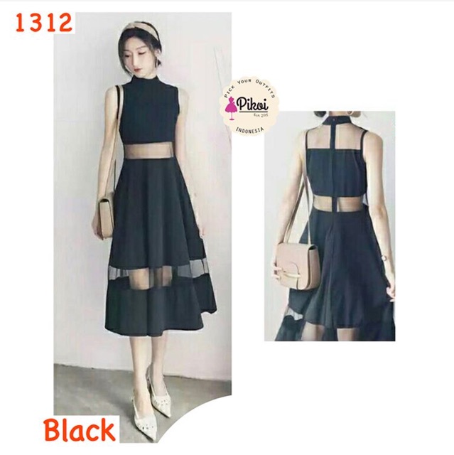 Dress hitam korean style / dress pesta scuba tile imlek / dress cny sincia navy / dress bangkok 1312