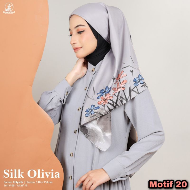 Hijab Umama Silk Olivia Original Premium Jilbab Segiempat Motif