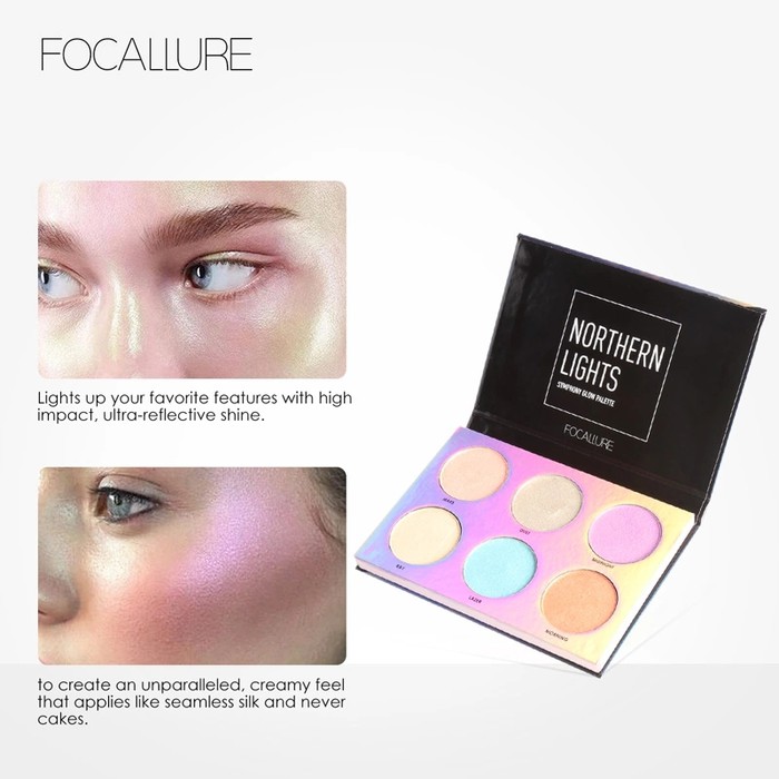 FOCALLURE Shimmer &amp; Highlighter Palette 6 Colors Northern Light ORI