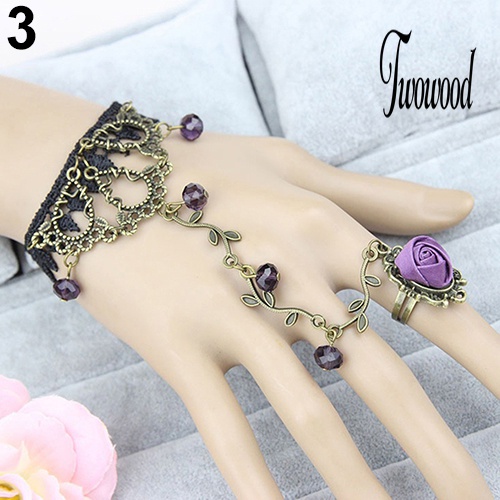 Gelang Cincin Rantai Harness Bahan Lace Motif Bunga Gaya Retro Gothic Untuk Wanita