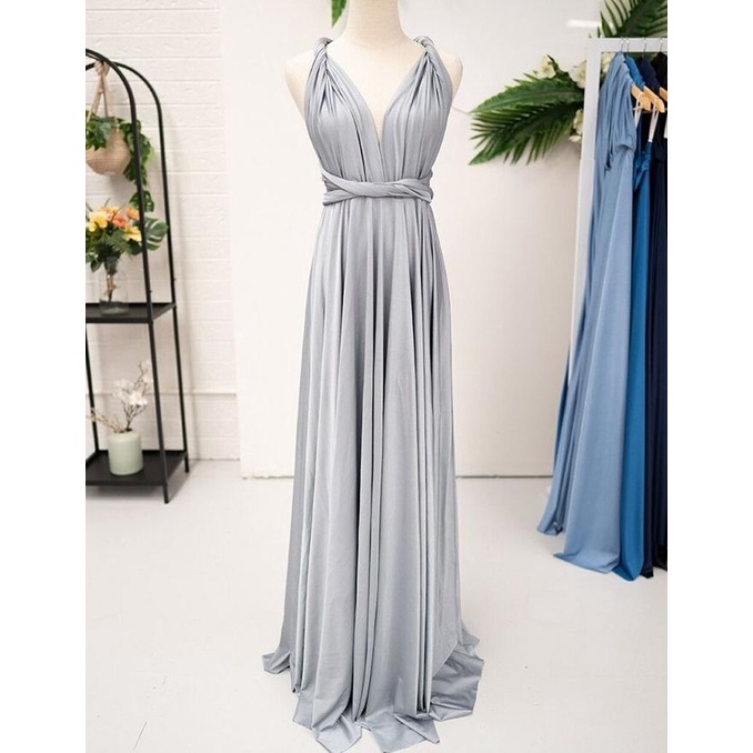 READY FREE KEMBEN Premium Multiway Dress Bridesmaid Convertible Infinity Dress Pesta Pengiring Pengantin Silver Abu Muda Light Grey