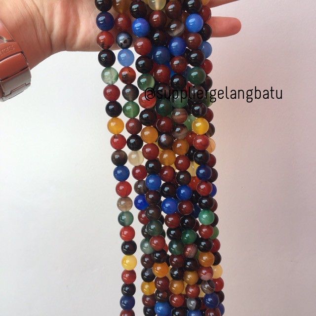 natural 12mm batu multicolour onyx warna corak kilap supplier aksesori ecer grosir bahan craft akik