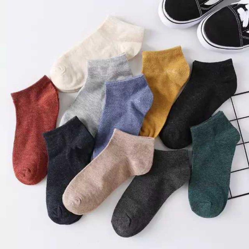 3 PASANG KAOS KAKI PENDEK MATA KAKI POLOS WARNA DEWASA UNISEX WARNA RANDOM