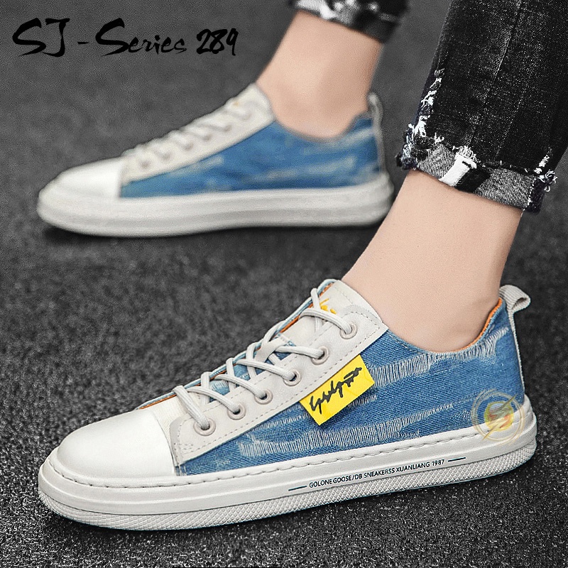 [NOOS] Sepatu Sneakers Pria Motif Jeans Keren dan Trendy Kualitas Import Premium -289 BIRU