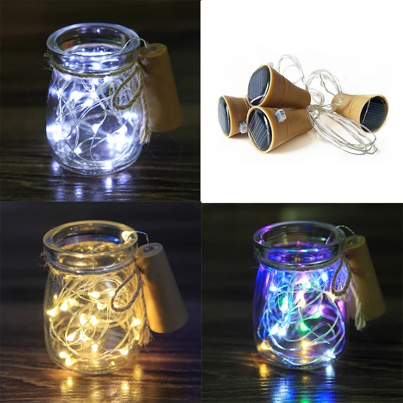 1M / 2M Garland Solar For Mason Jar Lid Insert Color Changing Copper Wire Lights /Wine Bottle Lights Solar Cork Shaped Fairy Light / Outdoor Wedding Decor Led String Lights / Decorative Night Light For Christmas, New Year, Party, Wedding, Birthday