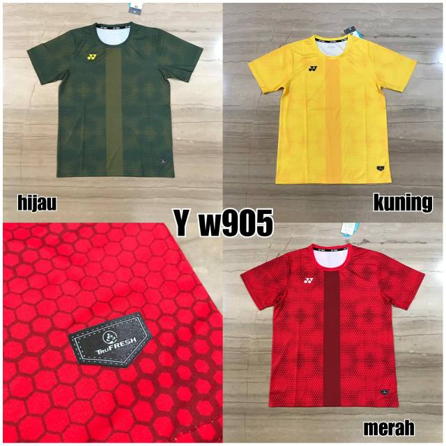 Baju Badminton  Y905 Yonex TruFresh Merah Kuning Hijau  Kaos  