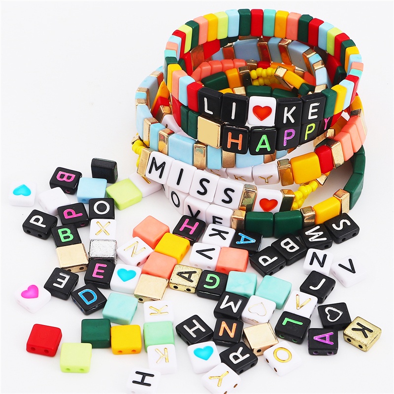 New 50/100Pcs Double Hole Acrylic Letter Beads Square Loose Beads For Jewelry Making DIY Handmade Bracelet Hole 1mm