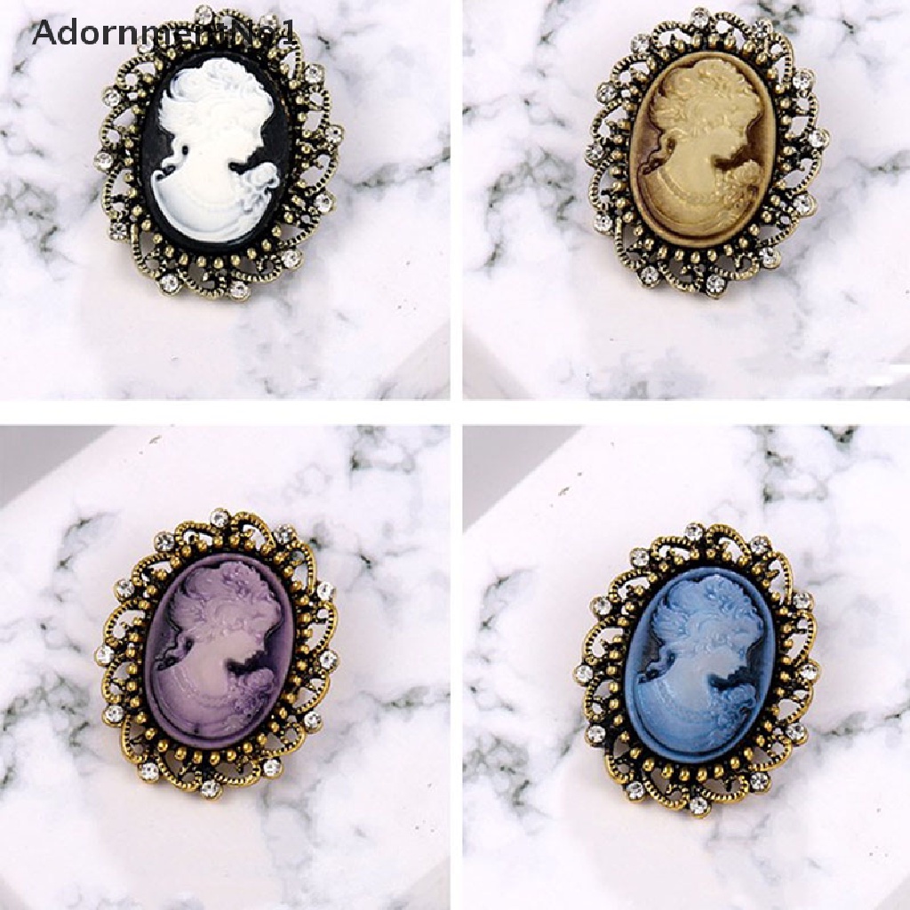 (AdornmentNo1) Bros / Pin Vintage Gothic Bentuk Patung Kepala Cameo Aksen Berlian Imitasi Untuk Wanita