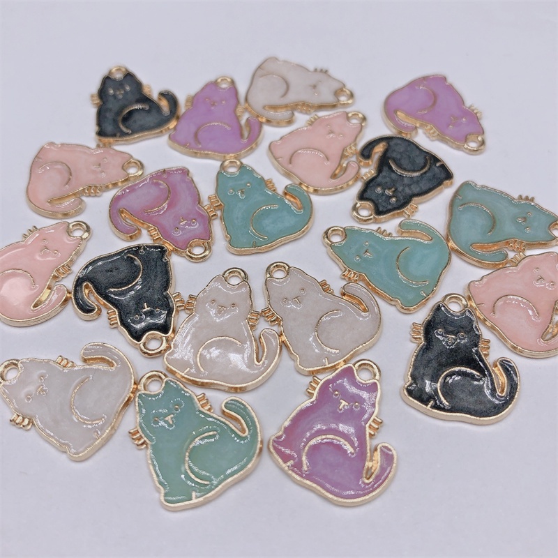 4pcs Liontin Enamel Bentuk Kucing Untuk Membuat Perhiasan Anting