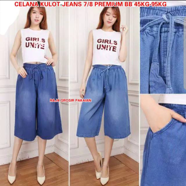 Kulot Jeans Pendek 7/8 Premium Uk.Standar XL Dan Jumbo XXL / Buat BB 45Kg-95Kg