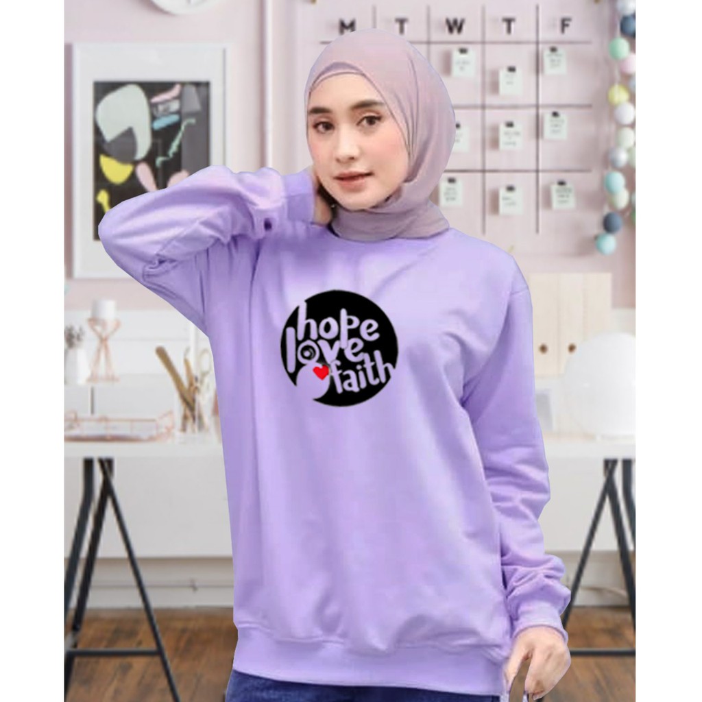 Kaos Lengan Panjang HOPE LOVE BULET / Kaos Sweatshirt / Atasan Wanita / Atasan Wanita Lengan Panjang