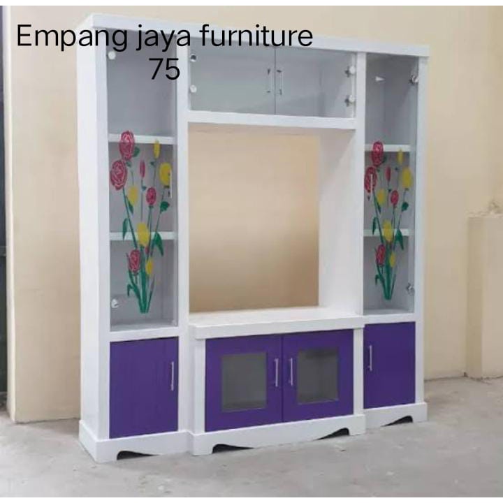 Buffet TV Pajangan Jerapah Kaca Sablon Minimalis