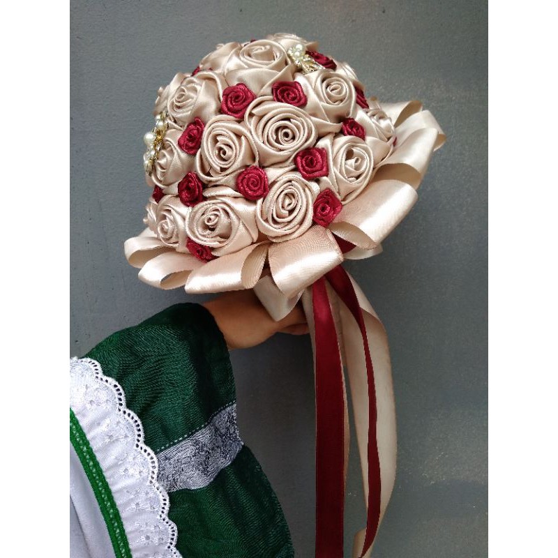 Wedding bouquet / buket pernikahan handmade bunga pita satin