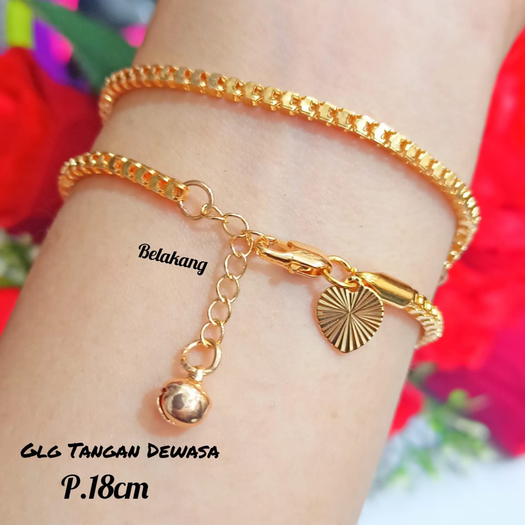 Set Gelang Tangan Dewasa Milano kaca&amp; cincin permata zircon emas anti karat termurah