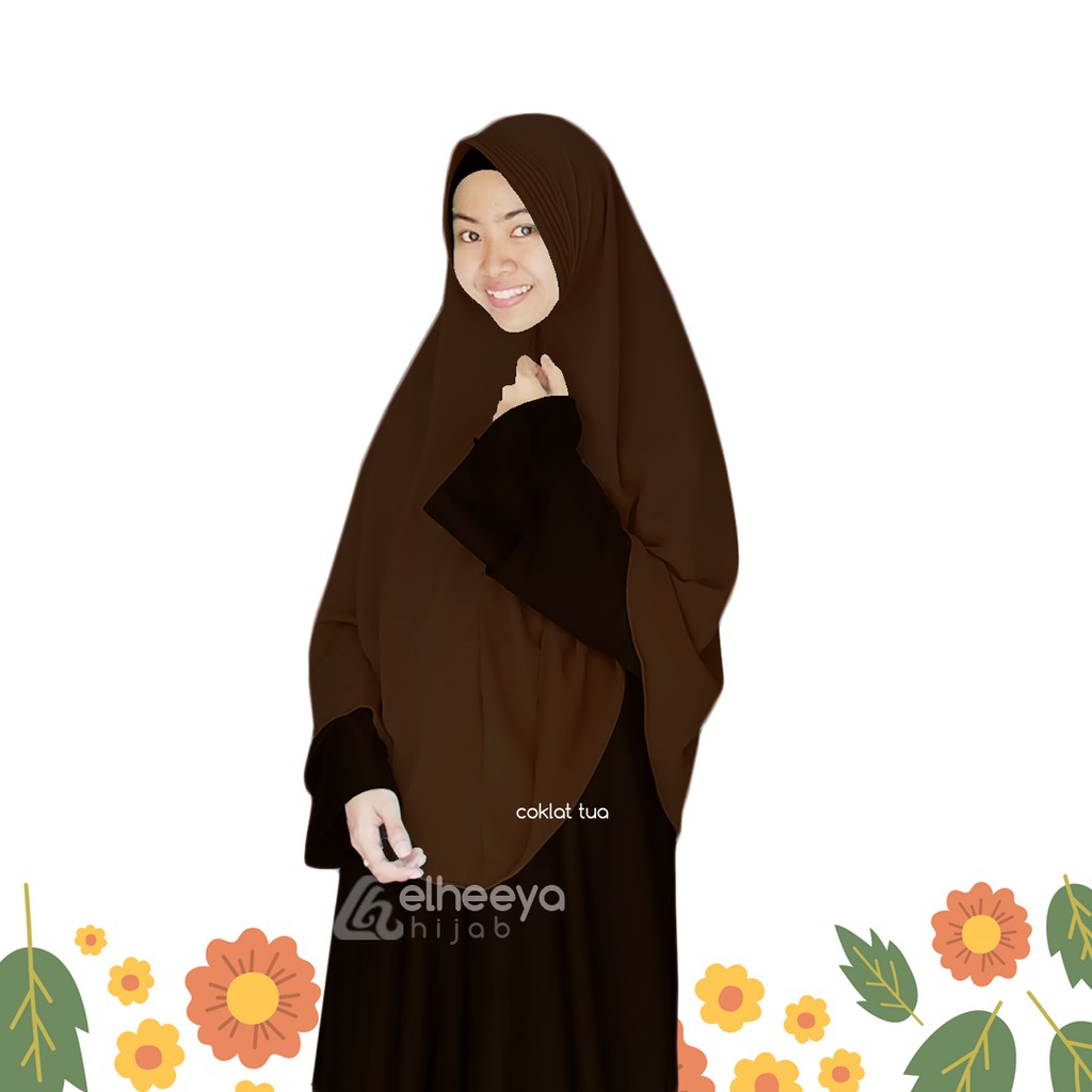 Khimar Syar'i Pad Antem Coklat Tua, by elheeya hijab , bahan bubblepop , grosir hijab simple