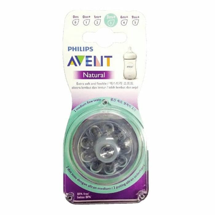 Philips Avent Natural Feeding Nipple Teat Dot Fast Flow 3m+ Isi 2 Pcs