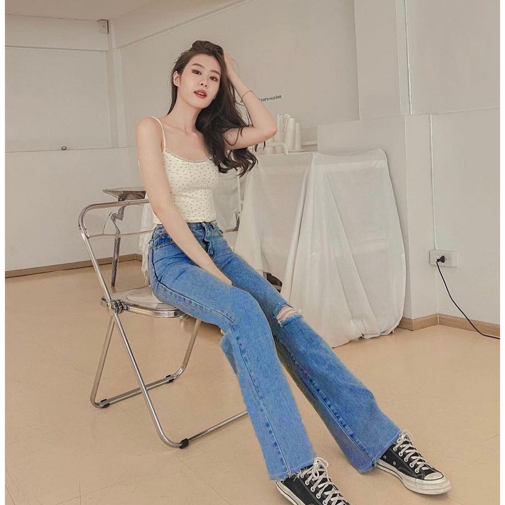 TRIVELA Celana Panjang Kulot Jeans Highwaist Sobek Long Bf Ishika Loose Jeans / Laurent Highwaist Loose Jeans