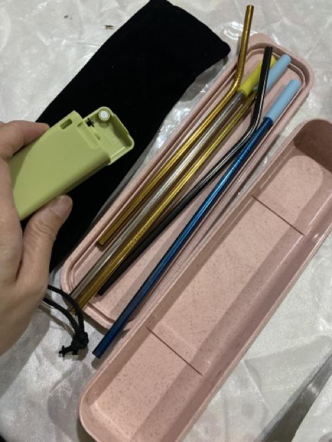 [ready] Set 8 In 1 Sedotan Stainless Steel Warna Lengkap Free Brush / Sikat
