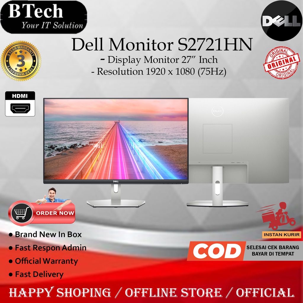 Monitor Dell 27" inch Monitor S2721HN 3 Year