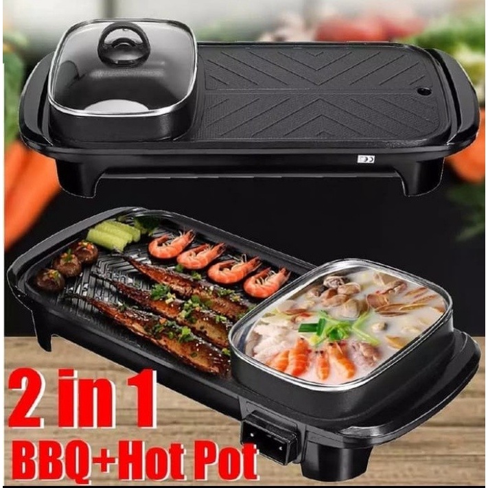 Panggangan BBQ dan Hotpot Elektrik 2 in 1 Grill BBQ Hotpot Elektrik