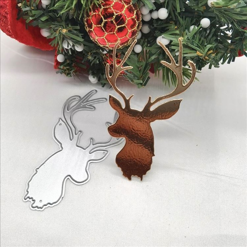 Stensil Cutting Dies Bahan Logam Desain Rusa Natal Untuk Scrapbook Album Foto Kartu Ucapan