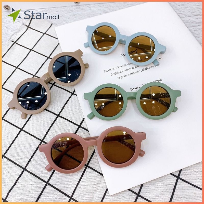 Retro Sunnies Glasses Kacamata Bayi UV Protection Kacamata Bulat Anak Earth Tone Series