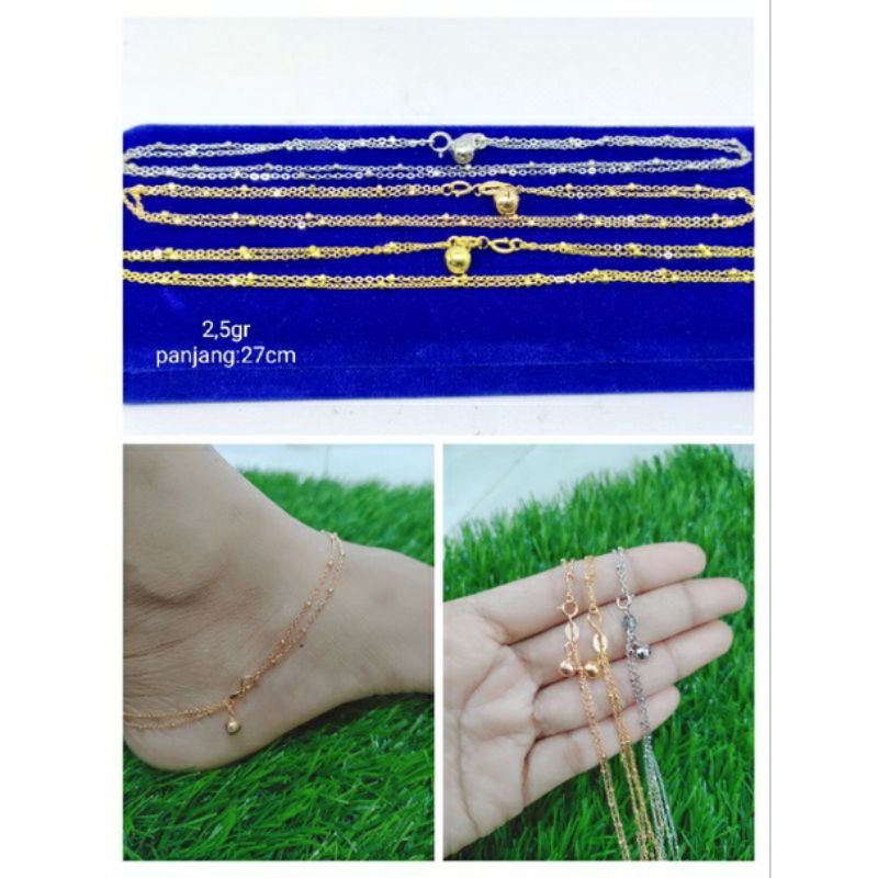 GELANG PERAK ASLI SILVER 925 LAPIS EMAS/GELANG KAKI RANTAI JEDAR 2 LAYER+1BEL/ASLI SILVER/FASHION WANITA