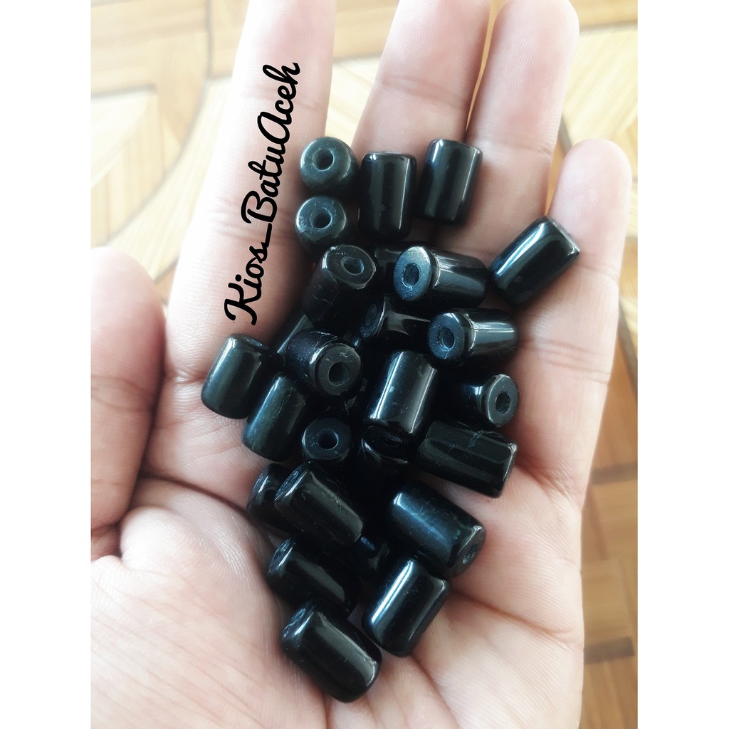 1 Butir Batu Black Jade Aceh Natural Pipa Untuk Kalung Atau Gelang