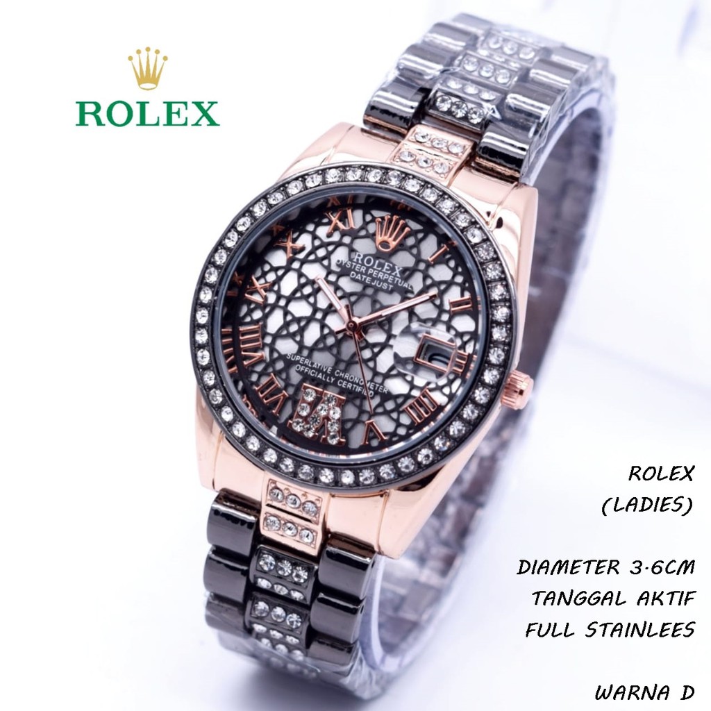 JAM TANGAN WANITA ROLEX MADU RANTAI TANGGAL AKTIF