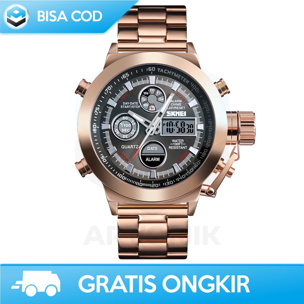 JAM TANGAN COWOK CHRONO ANALOG ORI SKMEI 1515 RANTAI ANTI AIR MURAH