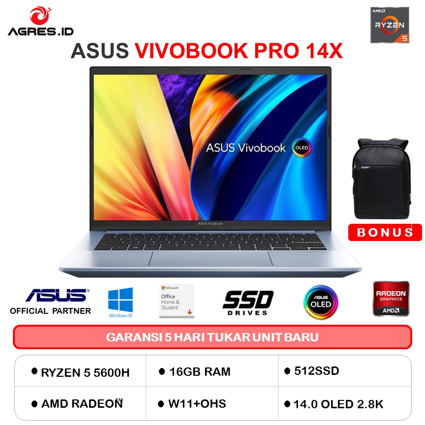 Jual ASUS VIVOBOOK PRO 14X M3400QA OLEDS553 RYZEN 5 5600H 16GB 512SSD