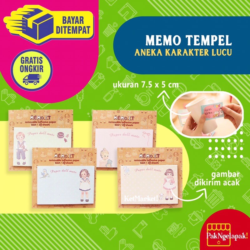 

CUTE STICKY NOTES - Memo Tempel Notes Pesan Catatan Gambar Kartun Karakter Lucu Imut Aneka Warna