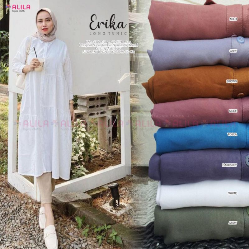 TOP ERIKA LONG TUNIC BERLABEL ALILA / ATASAN WANITA BERBAHAN COTTON RAYON TWILL PREMIUM / LONG TUNIC