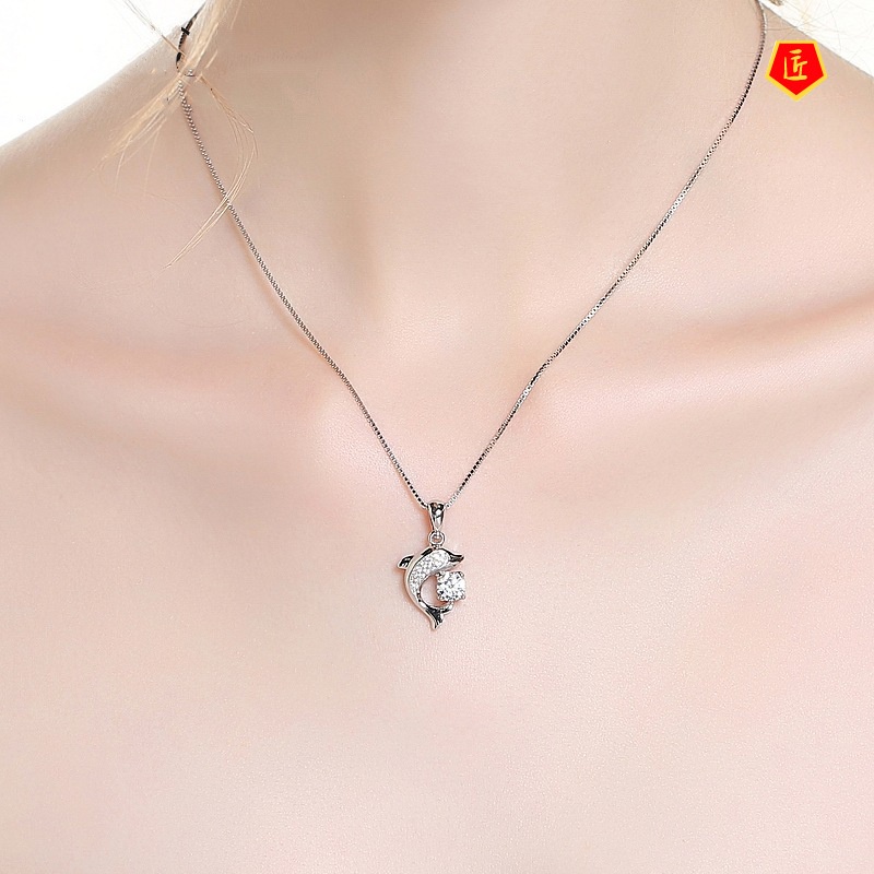 [Ready Stock]New Accessories Women's Necklace Diamond Dolphin Pendant Fashion Temperament