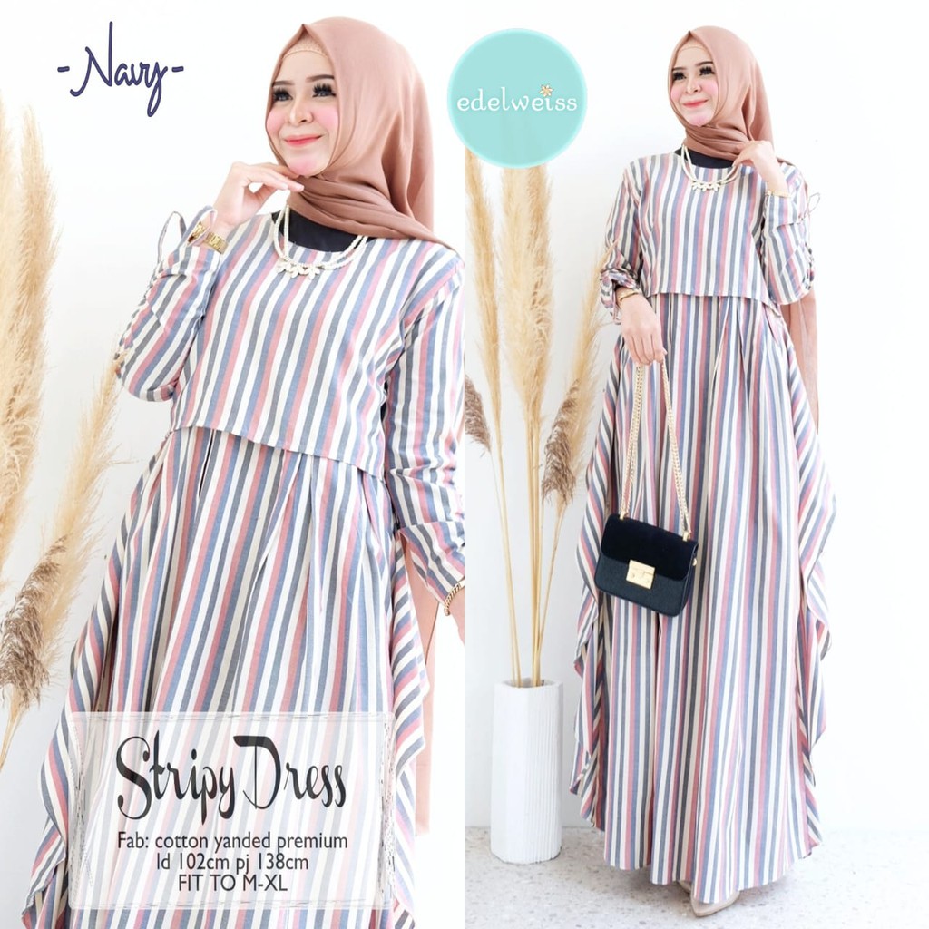 Jual Stripy Dress I Baju Gamis Motif Gamis Bahan Cotton Yanded Premium