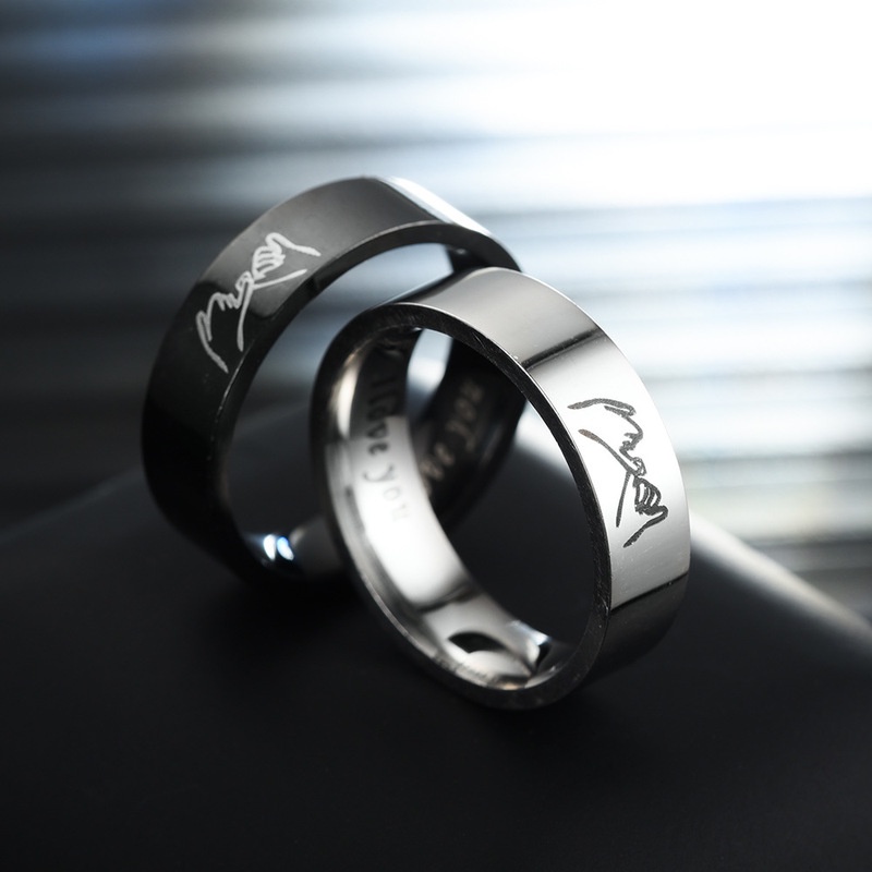 Cincin Pasangan Desain Tangan I Love You Bahan Stainless Steel Untuk Wanita