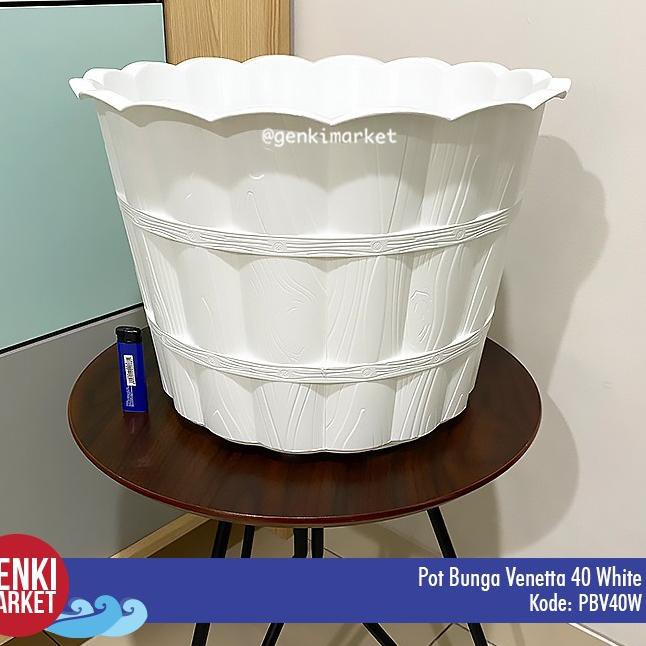 Laris ❊➟ Pot Bunga Besar Jumbo 40cm Plastik /  Pot Bunga Venetta 40cm Putih Hijau Pink Genki Market